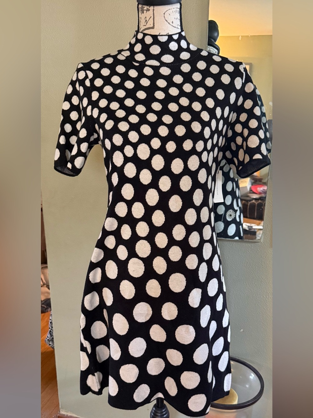 Anthropologie Black and White Polka Dot Mini Dress